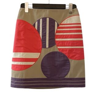 Boden Khaki, Pink & Purple Geo Circles Appliqués w White & Purple Stripes 4R EUC
